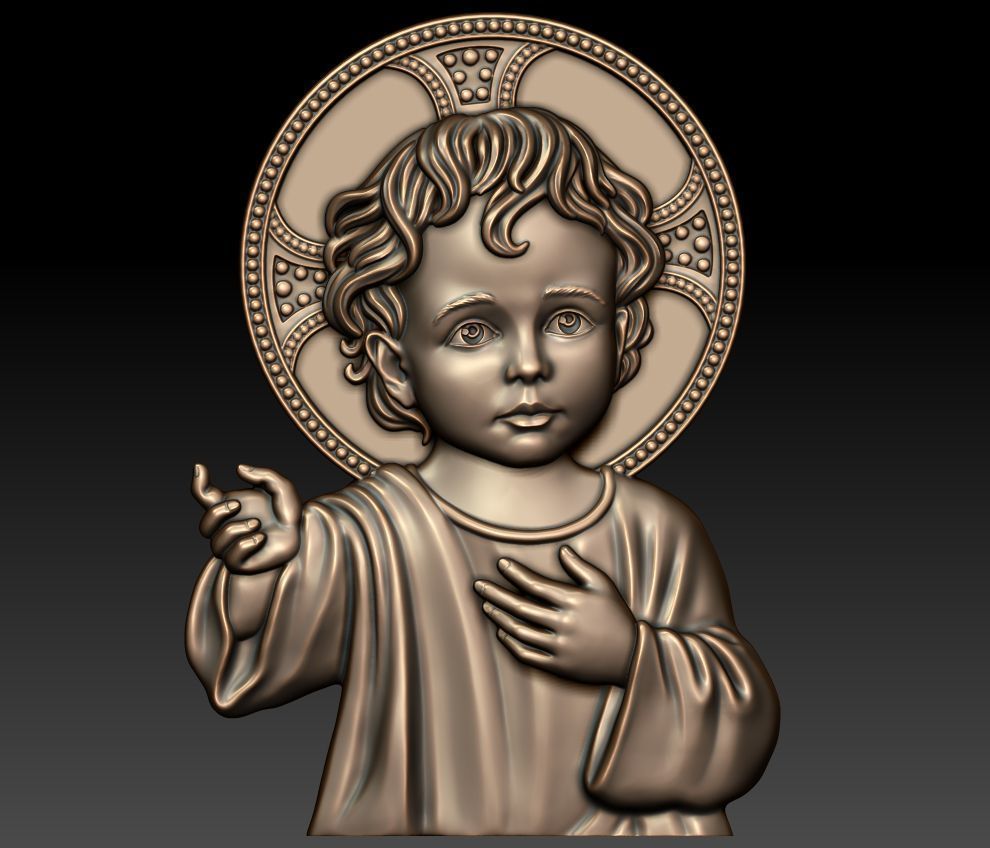 baby jesus cnc heart relief religious catholic pendant jewelry woodcarwing cathedral milling symbol christian decoration architectural art sculptures infant st 3D print model - Mito3D