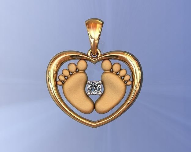 Baby Beine hängend Liebe Symbol Anhänger Halskette Herz Diamant Ring Schmuck Halsketten 3D print model - Mito3D