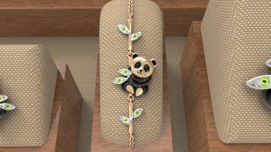 baby panda bracciale gioielli rodio galvanica argento oro braccialetto gemme bambino bambù foglie orso bracciali 3d print model - Mito3D