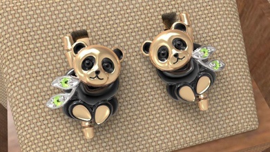 baby panda earrings jewelry rhodium electroplating silver gold earring gems child bamboo leaves bear 3d print model - Mito3D