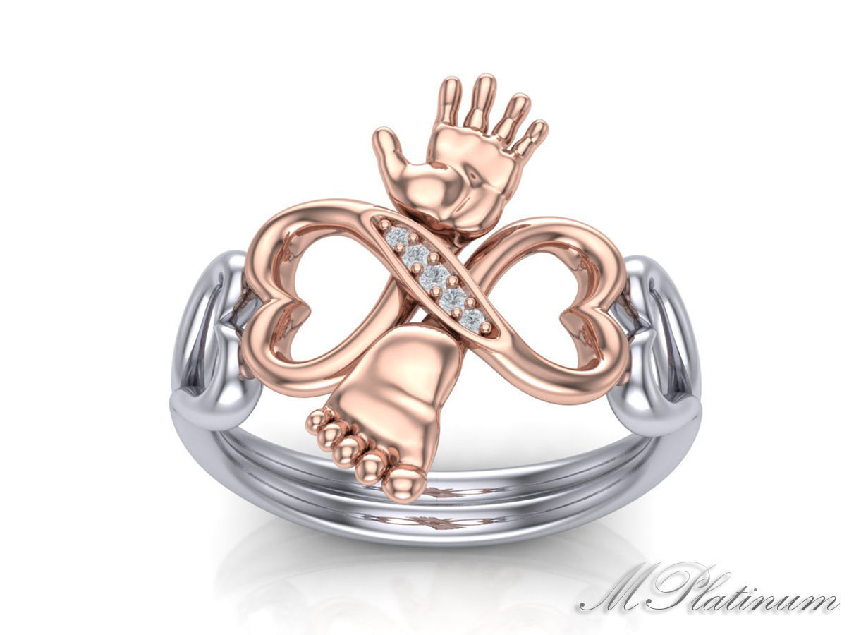 baby anello - madre 0054 gioielli kid bambini acquistare 3d modello matrimonio diamante argento mamma cuore anelli 3D print model - Mito3D