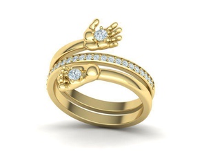 baby ring mother 3dmodel jewelry gold shining rings foot spiral child diamond hand usa canada europe mexico belguim germany 3d print model - Mito3D