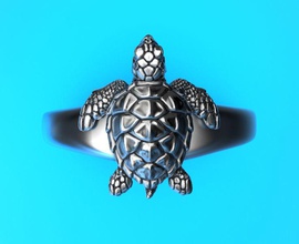 baby sea turtle ring jewelry printable 3d print cute animal silver sterling jewel nature jewellery rings 3d print model - Mito3D