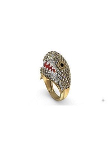 bambino squalo squillare oro pieno ghiacciato anillo tiburon gioielleria stampabile gemma lusso diamante animale natura mare argento anelli brillante 3d print model - Mito3D