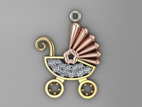 baby stroller pendant fashion gold silver luxury jewelry gem printable diamond sterling brilliant sapphire necklace precious ruby apparel gift mammy pendants 3d print model - Mito3D