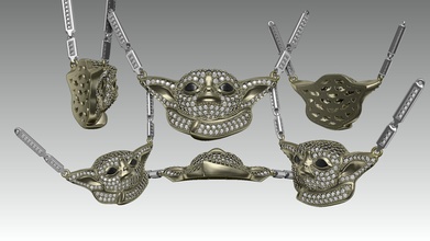bébé yoda bijoux pendentif babyyoda lewellery hollywood or argent diamant pendentifs 3d print model - Mito3D