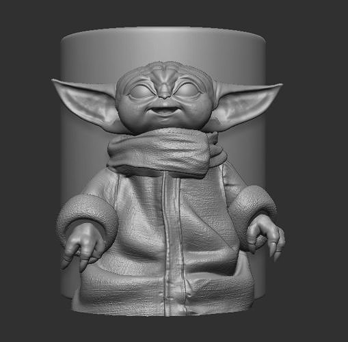 Baby Yoda Becher Schreibtisch Zubehör Glas Büro Skulptur Haus 3D print model - Mito3D