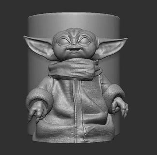baby yoda tumbler desk accessories glass office sculpture house 3d print model - Mito3D