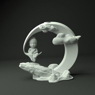 riflusso incenso bruciatore buddha Luna 3d Stampa modello carina regalo Casa arredamento cono scultura budha yoga feng shui zen meditazione Drago 3d print model - Mito3D