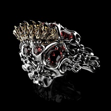 badass gothic punk skull ring setting cad jewelry bone silver printable human gems stainless steel oxidized game film printing men bikers ringskull rings 3d print model - Mito3D