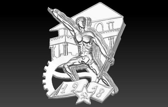 distintivo uomo guerriero pompiere pistola stella scudo guardia braccia blasone cresta armatura scultura vigile fuoco squillare pendente gioielleria arte sculture 3d print model - Mito3D