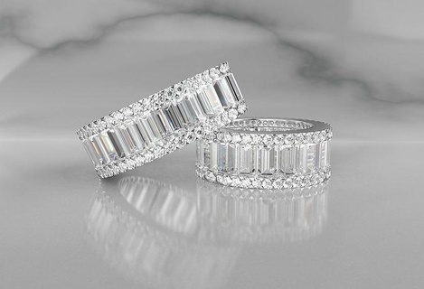 baguete brilhante diamante eternidade anel Projeto gema pedra preciosa stl 3dm imprimível joalheria argolas esmeralda Saphire 3d print model - Mito3D