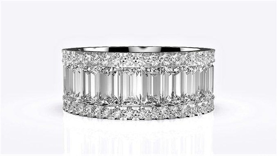baguette brillant éternité bague bijoux bande mariage Alliance or argent anneau 39 diamant bijou imprimable gemme anneaux 3d print model - Mito3D