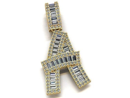 baguette diamond letter necklace 3d machine gem jewel brilliant jewelry necklaces 3d print model - Mito3D
