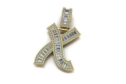 baguette diamond letter necklace jewelry 3d gold brilliant gem zbrush 3dprint necklaces 3d print model - Mito3D