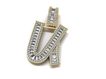 baguette diamante lettera collana 3d stampante gioiello gioielleria oro collane 3d print model - Mito3D
