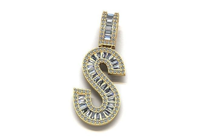 baguette diamond letter necklace 3d printer wedding jewel jewellry jewelry necklaces 3D print model - Mito3D
