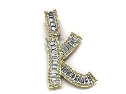 baguette diamond letter necklace baguette diamond letter 3d printer jewel gem brilliant gold jewelry necklaces  3d print model - Mito3D