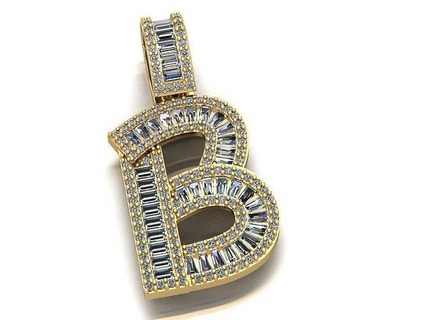 Baget elmas mektup kolye 3d makine mücevher parlak altın takı kolyeler 3d print model - Mito3D
