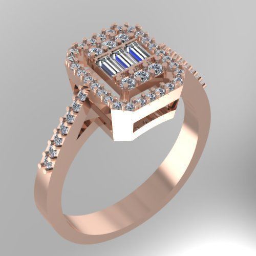 baguete anel de diamante jóias diamant gem prata jóia printable brilhantes anéis 3D print model - Mito3D