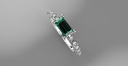 baguette emerald cut pave engagement diamond ring platinum precious jewelry silver fashion rings 3d print model - Mito3D
