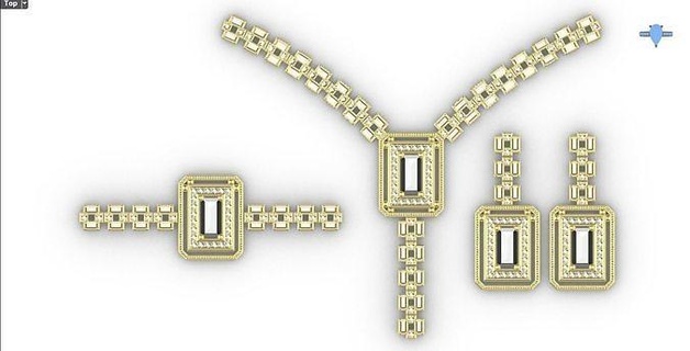 baguette full set necklace pendant bracelet earring diamond jewelry silver rings jewel ring wedding jewellery engagement gold printable gem sterling 3d print model - Mito3D