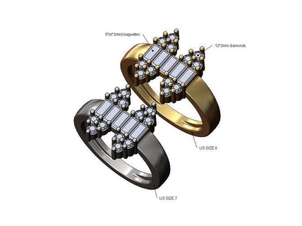 baguette line diamonds clusters statement ring us sizes 7 8 signet diamond cluster wedding engagement fashion jewelry gold silver printable jewellery crown classic vintag 3d model rings 3d print model - Mito3D