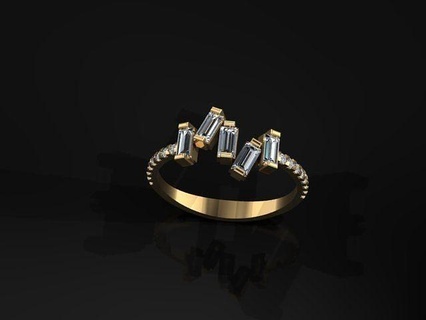 baguette ring diamond jewellery jewel design gold silver 3d matrix zbrush art luck sweet style modern jewelry rings 3d print model - Mito3D