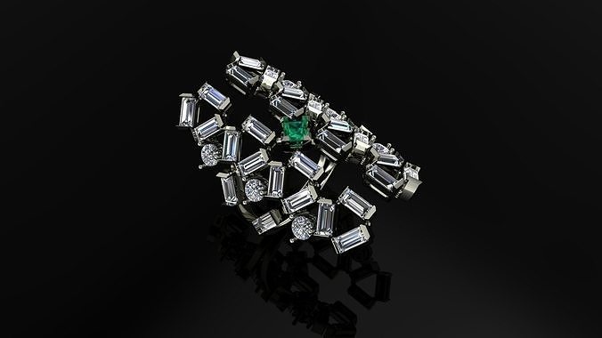 baguete anel diamante joalheria ouro prata imprimível jóia jóias gema esterlina diamantado brilhante argolas 3D print model - Mito3D