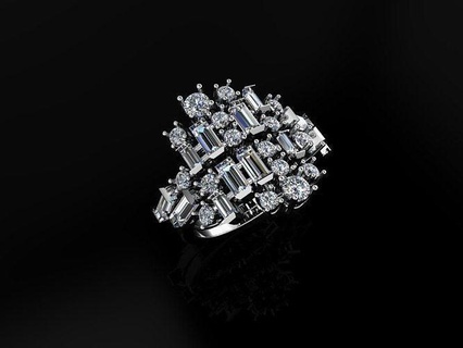 baguette bague bijoux or argent diamant gemme mode brillant bijou imprimable beauté saphir blanc noir engagement vêtements anneaux 3d print model - Mito3D