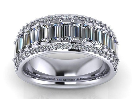 baguete linha Largo noivado anel diamante diamantes ouro joalheria imprimível jóia jóias Casamento gema brilhante prata platina solitário moda argolas 3d print model - Mito3D