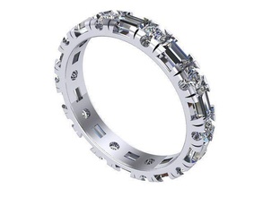 baguete linha reta diamantes eternidade banda diamante dourado prata joalheria anel argolas 3d print model - Mito3D