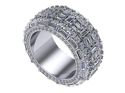 baguette droit émeraude rangée bague diamants d'or argent bijoux anneaux 3d print model - Mito3D