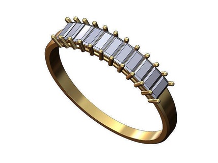 baguette mariage bague Princesse diamant bijoux platine or argent luxe imprimable engagement ornement mode accessoires sterling brillant anneaux 3d print model - Mito3D