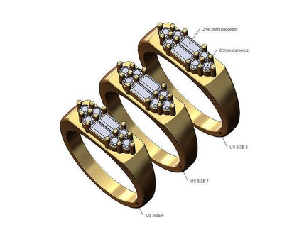 Essstäbchen Diamanten Cluster Signet Ring us Größen 6 7 8 Diamant Stangenbrot Hochzeit Engagement Aussage Mode Schmuck Gold Silber druckbar Krone klassisch 3d Modell Ringe 3d print model - Mito3D