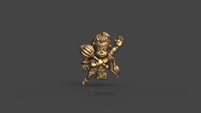 bal hanuman schmuck gold silber messing platin sterling 3dprint brosche stift vogel tier anhänger kunst skulptur broschen hindu hängend 3D print model - Mito3D