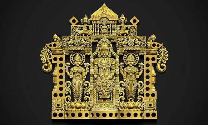 balaji darbar hindu süd indisch vishnu laxmi ji göttin haus schmuck kunst anhänger tirupati druckbar gold 3d print model - Mito3D