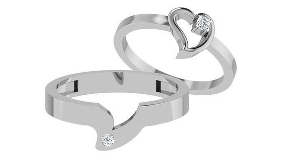 banda anel 30 ouro argolas diamante joalheria platina casal combo imprimível prata coração solitário gema precioso noiva noivo Casamento brilhante noivado luxo 3d print model - Mito3D