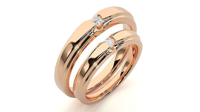 band ring - 9255 couple rings combo printable platinum diamond gold jewelry silver solitaire gem precious bride groom wedding brilliant engagement luxury 3D print model - Mito3D