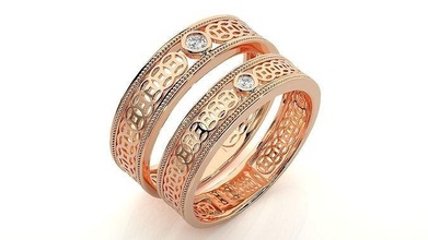 banda anillo nhan nu 1321 Pareja anillos combo imprimible platino diamante oro joyería joya plata solitario precioso novia novio 3d print model - Mito3D