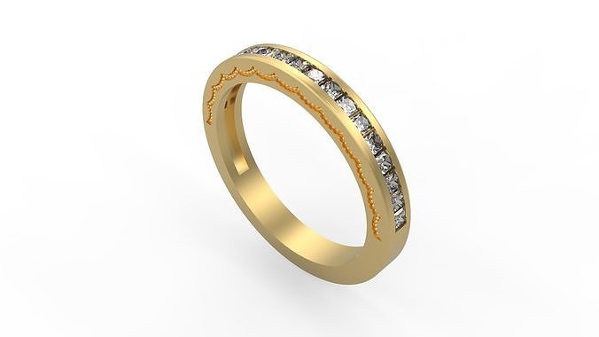 banda anel 222 ouro prata imprimível diamante mulher moda Casamento casal joalheria argolas 3D print model - Mito3D