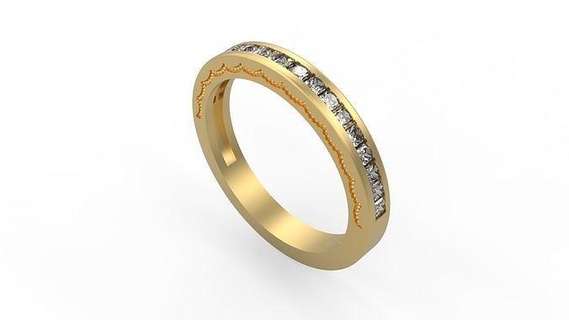 band ring 222 gold silver printable diamond woman fashion wedding couple jewelry rings 3d print model - Mito3D