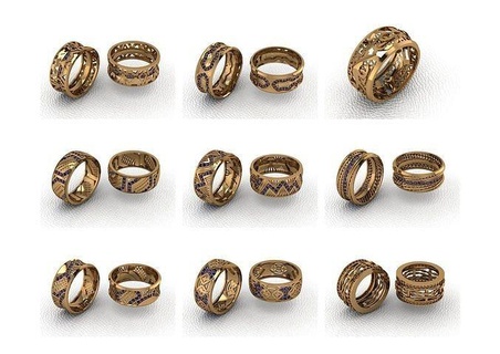grup yüzükler toplama 139 parça bandring takı yüzük nişan altın elmas düğün mücevher değerli lüks çift 3d print model - Mito3D