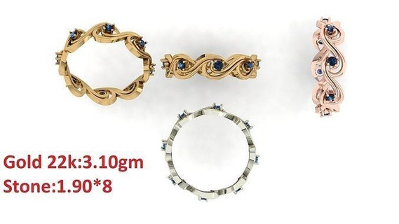 banda pedra argolas 8 anel joalheria luxo platina feminino precioso Casamento ouro prata imprimível diamante moda massa coleção 3d print model - Mito3D