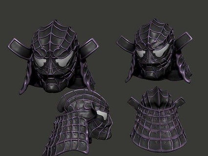 bandai manga realization meisho samurai spider-man helmet stl marvel mask ninja spider man art scans replicas 3d print model - Mito3D