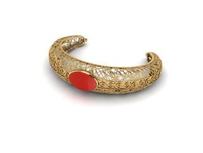 bangle gold filigree cuff bracelet coral stone jewelry fashion silver ring diamond printable jewel engagement wedding bracelets 3d print model - Mito3D