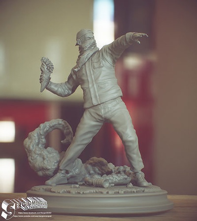 bansky rivoltoso stl statua 3d stampa scultura uomo mano fiori fumo arte corpo sciarpa cap scarpe rosa sculture 3d print model - Mito3D