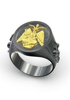 Baphomet Signet Ring Siegelring Satan Ziege Skulpturen Okkulte böse Dämon Kunst Silber Gold Schmuck Männer Menring Teufel Ringe 3d print model - Mito3D
