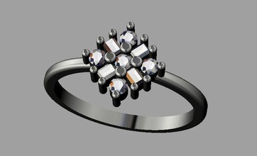 baquette diamond ring jewelry rings fashion flower flowerring gold silver printable engagement jewel gem nature brilliant beauty 3d print model - Mito3D
