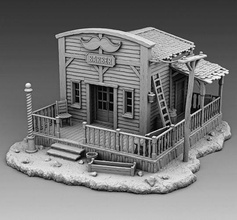 barber building porch house abandoned wild west wildwest exterior interior old ruin village 3dprinting 3d 3dmodels printing 3dmodelsfor3dprinting games toys 3d print model - Mito3D